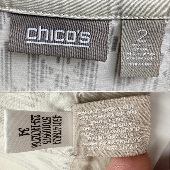 Open Front Jacket Ivory Geometric Chicos L Pockets Boho Chic Coastal Grandmother - Picture 8 of 11